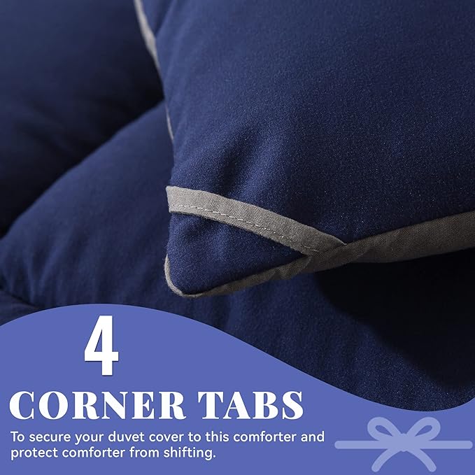 Cosybay Down Alternative Comforter (Blue/Grey, Queen) - All Season Soft Quilted Queen Size Bed Comforter - Duvet Insert with Corner Tabs -Winter Summer Warm Fluffy, 88x92inches