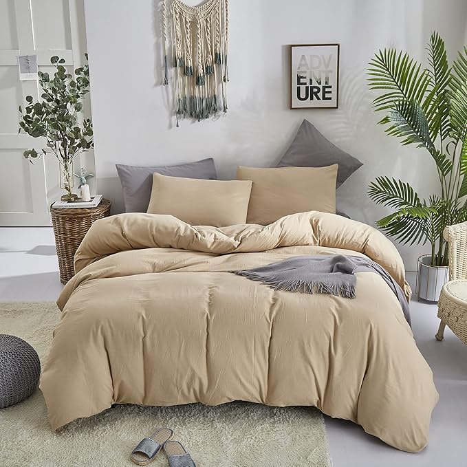 KAREVER Champagne Comforter Twin Deep Beige Bedding Set Lightweight Girls Soft Champagne Blanket Boys 3 PCs Durable Hotel Quality Comforter Set Twin