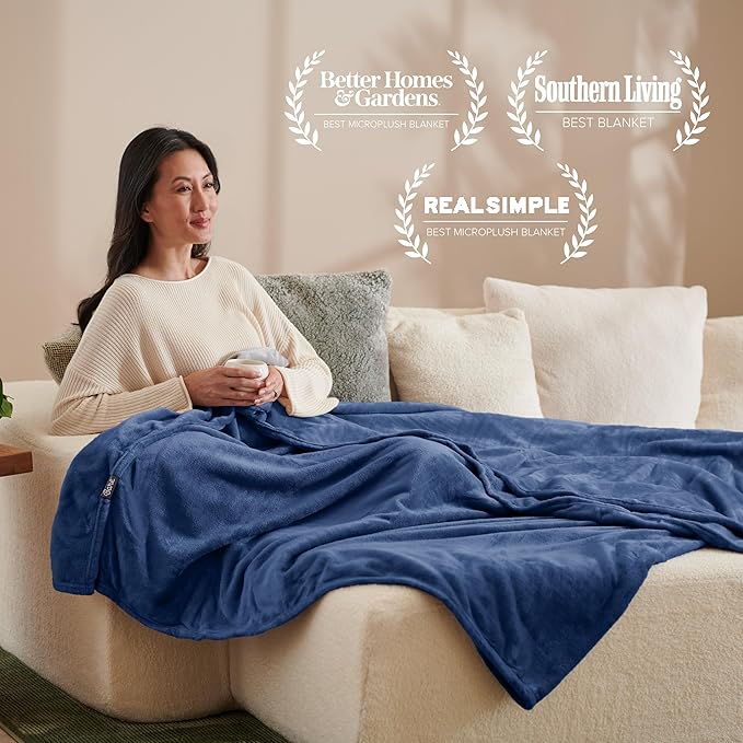 Bare Home Fleece Blanket - Throw Extra Long - Ultra-Soft Lightweight for Bed, Sofa, and Couch - Luxury Microplush - Cozy Warm Blanket (Throw XL, Dark Blue)