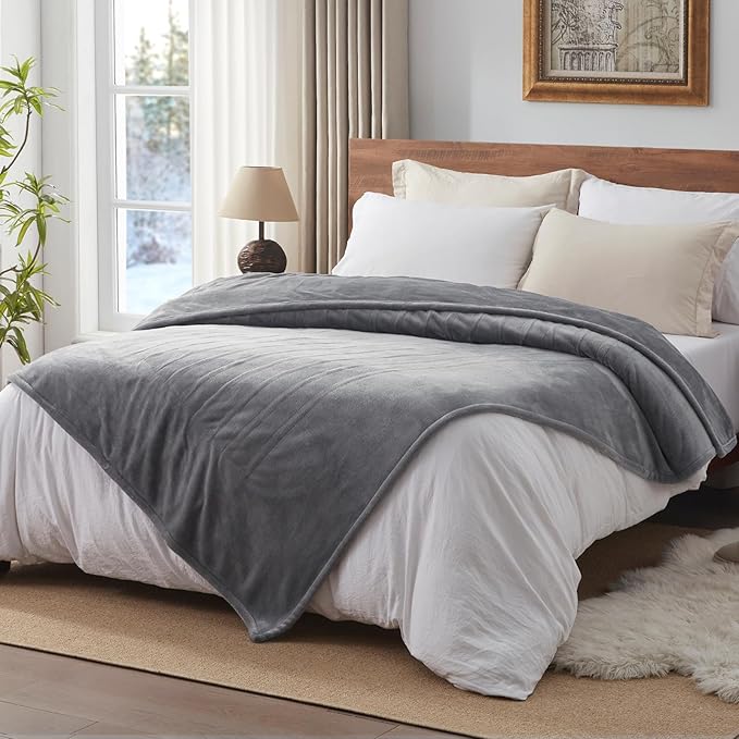 Westinghouse Heated Twin Blanket - Electric With 10 Heating Levels, 1-12 Hours Auto Shut Off, Fast Warming, Machine Washable (62x84 Inches, Light Grey)