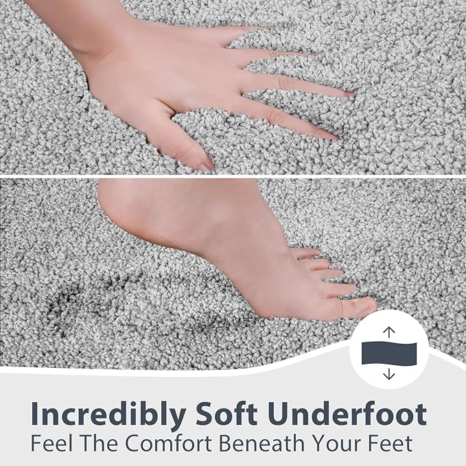 Bathroom Rugs 30" x 60", Non-Slip Extra Soft Absorbent Bath Rugs, Machine Washable Quick Dry Bath Mats for Bathroom Floor, Shower, Bathtub and Sink, Light Grey & Grey