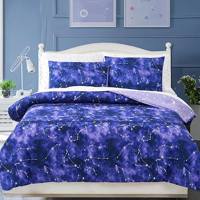 Twin Comforter Set - 5 Pieces Girls Boys Galaxy Glow in The Dark Twin Bedding Sets for Kids, Ultra Soft Bed in A Bag with Sheets