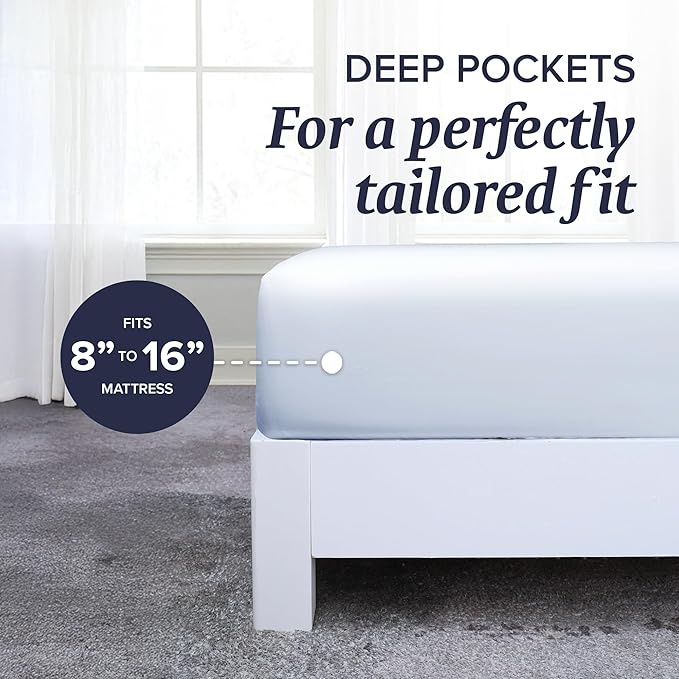 Beckham Hotel Collection Queen Sheet Set 100% Cotton, 500TC Luxury Sateen Bedding, 16” Deep Pocket, Moisture-Wicking, 4-Piece, White