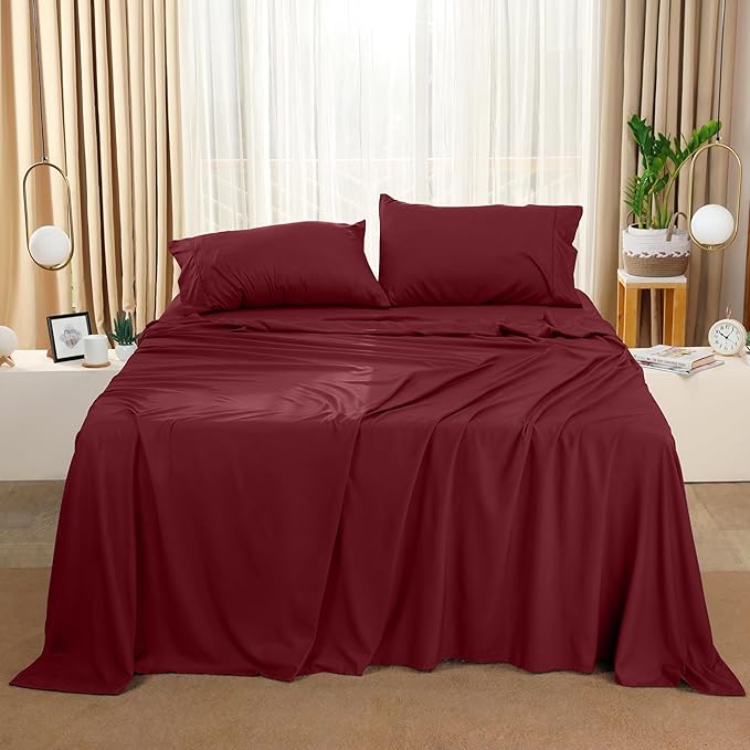 Utopia Bedding California King Sheet Set – 4 Piece Bed Sheets for Cal King Size Bed, Soft and Breathable Microfiber, Includes 1 Fitted Sheet, 1 Flat Sheet and 2 Pillowcases (Burgundy)