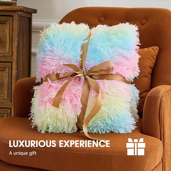 Heated Electric Blanket Queen,Warm Winter Birthday Gifts for Women Her Grandma–Faux Fur with Soft Sherpa,10 Heat Settings,5 Time Settings with Fast Heating, 84x90, Rainbow