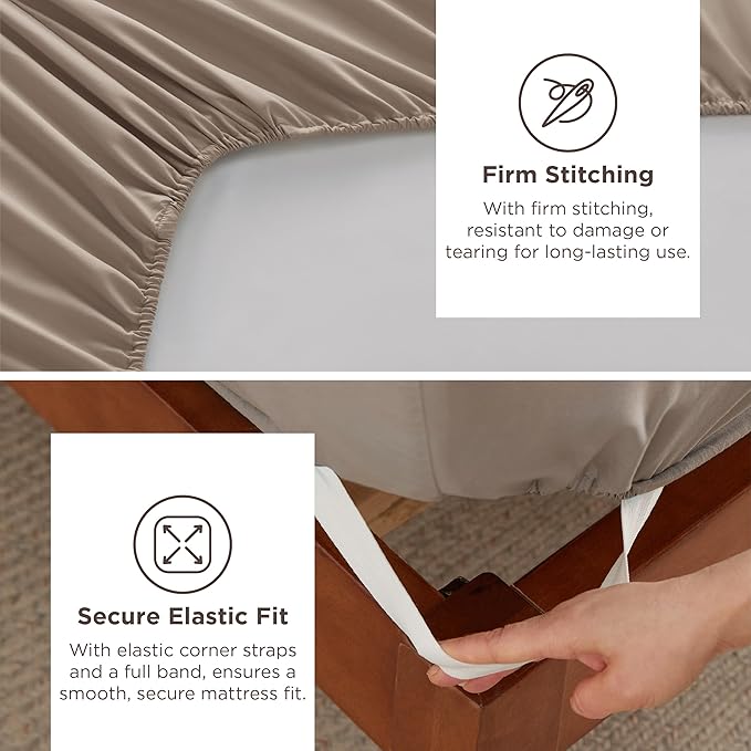 Bedsure Deep Pocket King Sheet Set - Fits Mattresses Up to 21 Inches Thick - 4 Piece GentleSoft Bed Sheets, Moisture Wicking, Soft & Cooling Bedsheet & Pillowcases, Easy & Secure Fit, Taupe