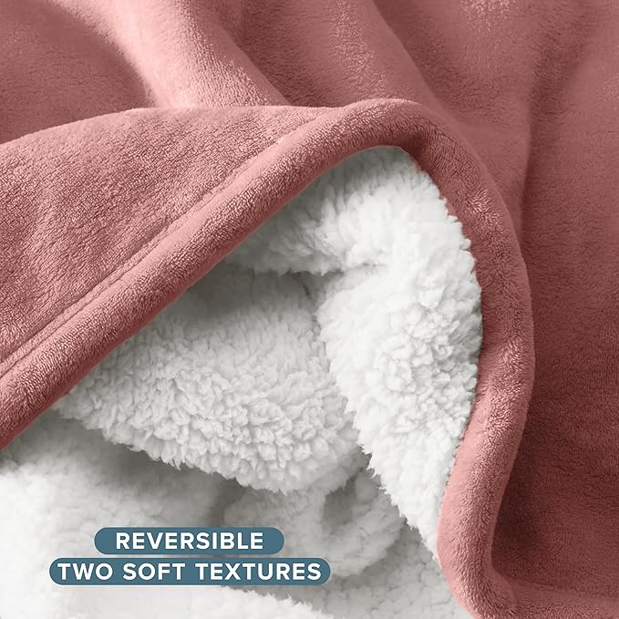 Bare Home Sherpa Fleece Blanket - Twin/Twin Extra Long - Blanket for Bed, Sofa, and Couch - Warm & Lightweight - Fluffy & Soft - Reversible (Twin/Twin XL, Old Rose)