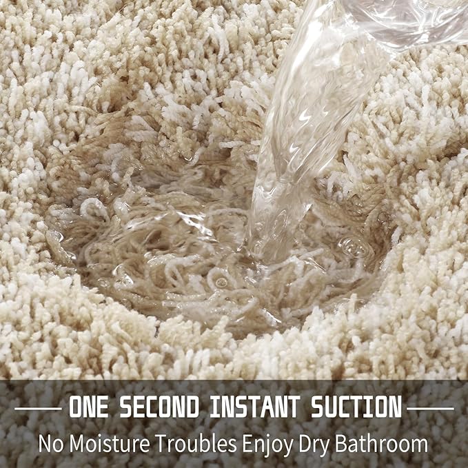 Yimobra Toilet Rugs U Shaped 24x20, Ultra Soft and Water Absorbent Bath Mats, Non Slip Fluffy Luxury Microfiber Contour Bath Rugs for Toilet, Dry Quick, Machine Washable, Light Beige and White