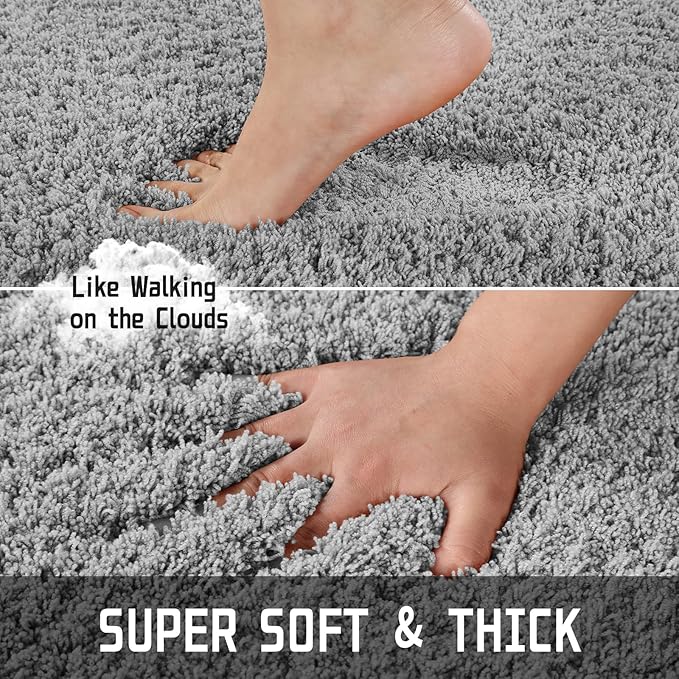 Yimobra Bath Rugs for Bathroom 32x20, Ultra Soft and Water Absorbent Bath Mats, Non Slip Plush Shower Rugs, Microfiber Thick Matts for Bathroom Floor/Tub, Machine Washable, Pure Gray