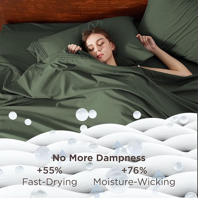 Bedsure Deep Pocket Full Size Bed Sheets Set - Fits Mattresses Up to 21 Inches Thick - 4 Piece GentleSoft Bed Sheets, Moisture Wicking, Cooling Bedsheet & Pillowcases, Easy & Secure Fit, Olive Green