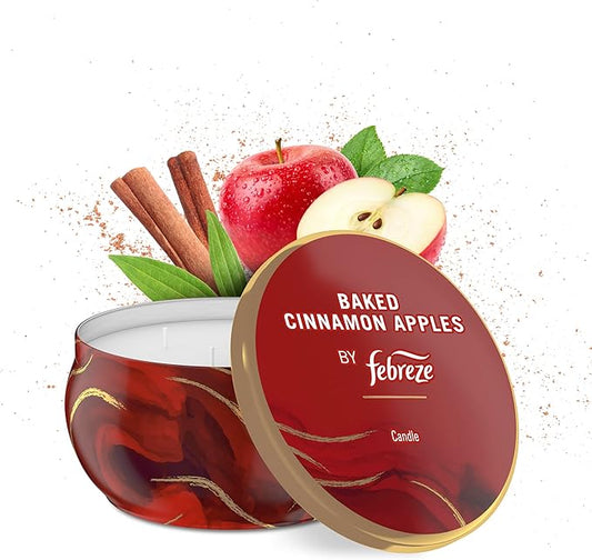 Febreze Scented Candle, Baked Cinnamon Apples Scent, 11 oz 4 Wick Candle, Single Pack