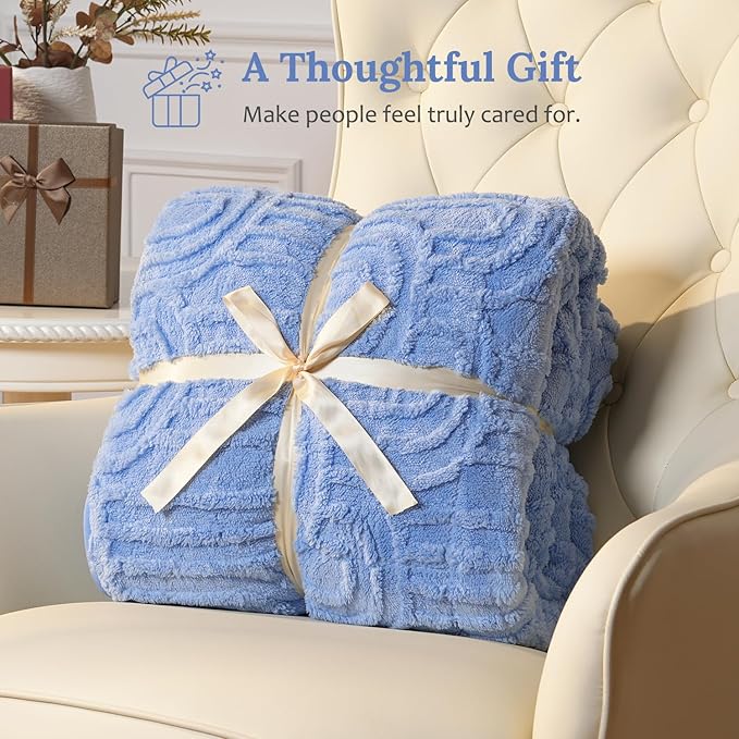 Sherpa Fleece Adult Weighted Blanket Great for Sleep, 15 lbs Dual Sided Soft Fuzzy Heavy Blankets for Couch Bed Sofa, Cozy Warm Fluffy Arched Jacquard Throw for Winter (Blue, 48" x 72", 15 Pounds)