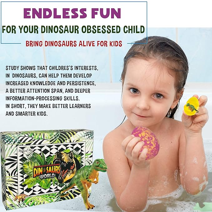 Bath Bombs for Kids with Surprise Inside - 12 Dinosaur Bath Bombs with Toys, Organic Colorful Bubble Bath Fizzies, Dino Egg Bath Bomb w/Rich Bubbles, Stocking Stuffers Christmas Gifts for Kids, Boys
