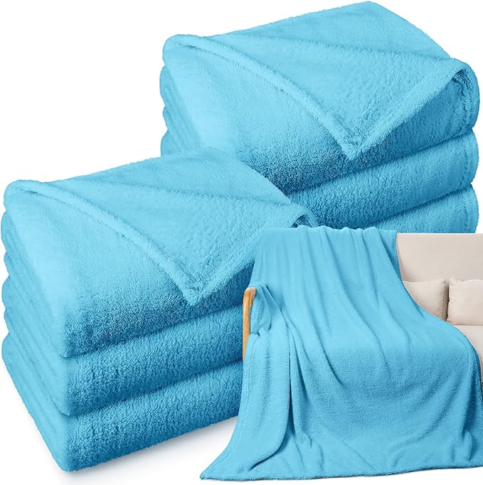 Tinideya 6 Pack Sherpa Fleece Throw Blankets Bulk 50"x 60" Soft Plush Wedding Throw Blankets for Couch Sofa Spa Sleepover Party Favor Supplies Travel Guest Room Home Decor (Blue)