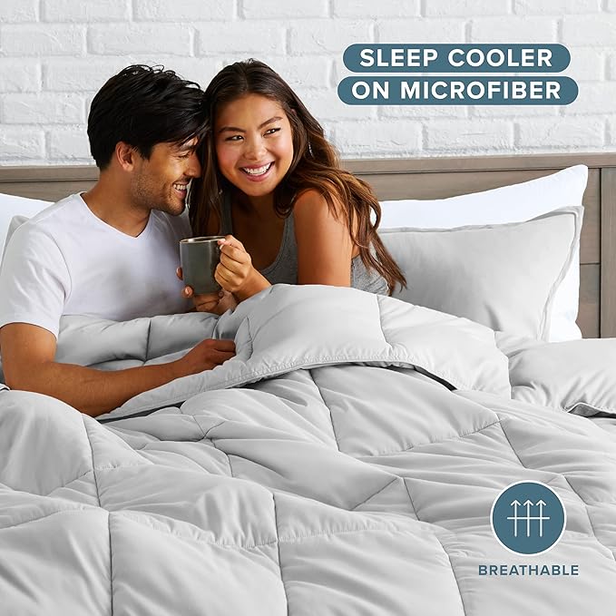 Bare Home Comforter Set - Full Size - Ultra-Soft - Goose Down Alternative - Premium 1800 Series - All Season Warmth (Full, Cloud Grey)