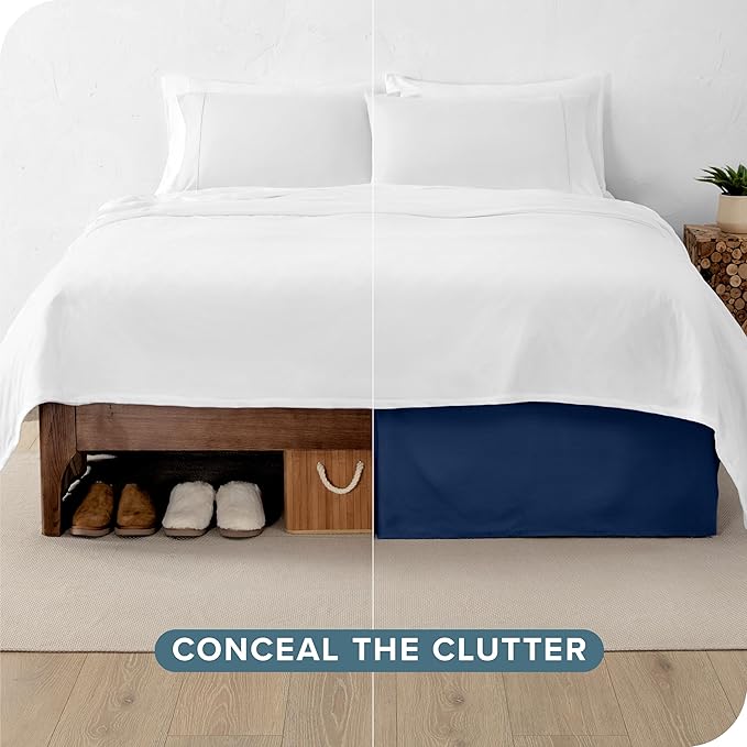 Bare Home Twin XL Bed Skirt - 15-Inch Tailored Drop Easy Fit - Bed Skirt for Twin Extra Long Beds - Center & Corner Pleats (Twin XL, Dark Blue)