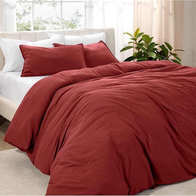 Bare Home Microfiber Duvet Cover Set - Ultra Soft Washed Microfiber - Twin/Twin Extra Long - Linen-Like Look - Easy Care - Breathable Fabric - Our Softest Duvet Cover Set (Twin/Twin XL, Rosewood)