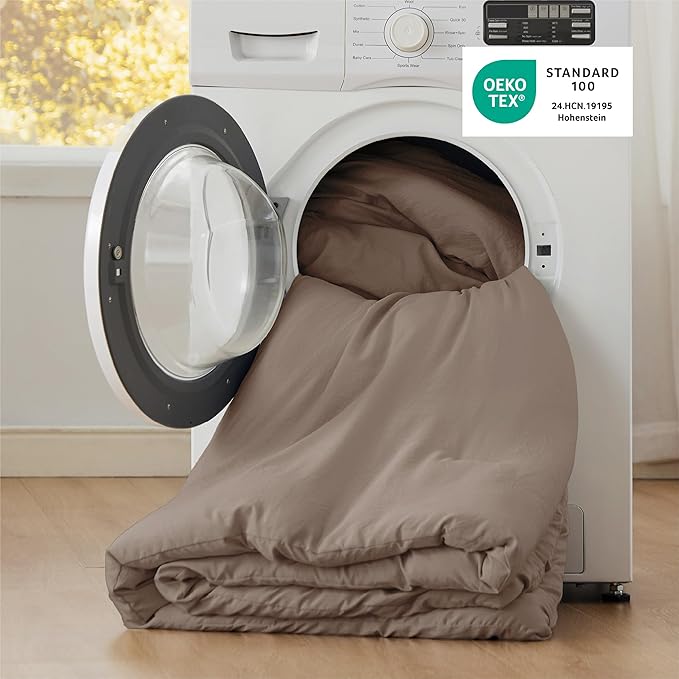 Bedsure Queen Size Comforter Set, Brown Soft Prewashed Bedding for All Seasons, 3 Pieces GentleSoft™ Warm Down Alternative Bed Set, 1 Lightweight Comforter (90"x90") and 2 Pillowcases (20"x26")