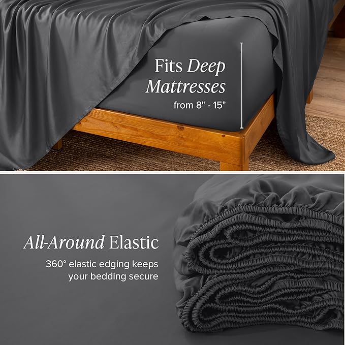 Bare Home 100% Rayon derived from Bamboo Luxury Twin XL Sheet Set - 3 Piece Bedding Set - Deep Pockets - Cooling Sheets - Breathable - Easy Fit - Soft Bedding Sheets & Pillowcases (Twin XL, Grey)