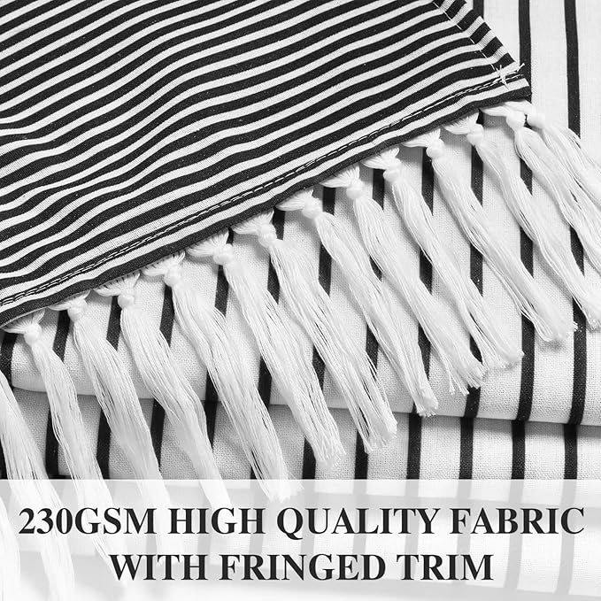 Awellife Black and White Boho Shower Curtain for Bathroom Stripe Tassel Shower Curtain Farmhouse Cotton 72" L x 60" W