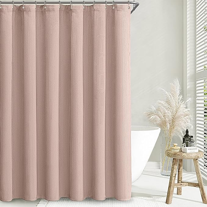 Awellife Boho Shower Curtains for Bathroom Cotton Fabric Touch Pink Bohemian Mid Century Minimalist Arch 72" L X 72" W