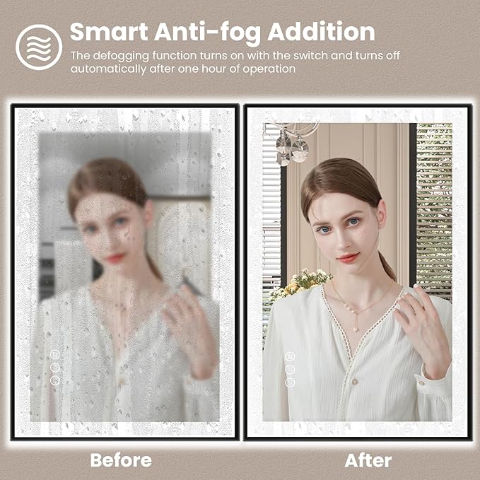 Amorho 60" X30" LED Bathroom Mirror with Black Frame, Front Light and Backlit(Controlled Separately), Stepless Dimmable, Anti-Fog, Shatter-Proof, 3 Colors, Memory