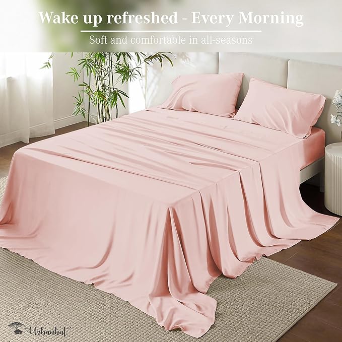 URBANHUT 700 Thread Count California King Size Egyptian Cotton Sheets, 4Pc Sheet Set Soft Luxury Bed Sheets for Cal King Size Bed, Sateen Weave Hotel Sheets, 16'' Elasticized Deep Pocket - Blush Pink