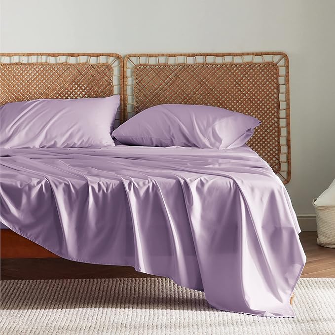 Bedsure Cooling Sheets Twin, Rayon Derived from Bamboo, Breathable & Soft Twin Sheets Set, Deep Pocket Up to 16 Inches, Hotel Luxury Silky Bedding for Hot Sleepers, Lilac