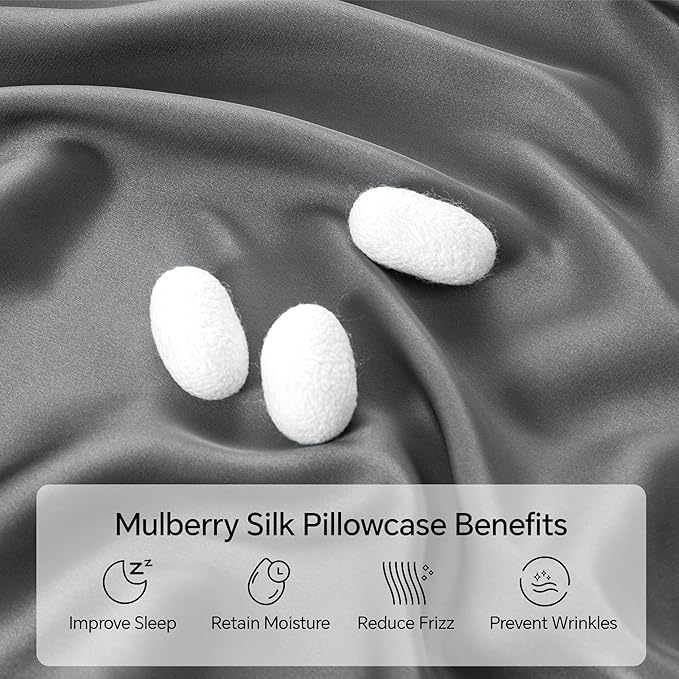 INFIIXSO Mulberry Silk Pillowcase for Hair and Skin, Silk Pillow Cases King Size with Hidden Zipper 20x40 Inches, Smooth and Soft Cooling Pillow Cases for Hot Sleepers(Dark Grey, 1 Pack)
