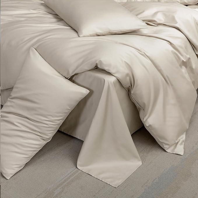 MooMee Duvet Cover Set 100% Extra Long Staple Cotton 600 Thread Count Silky Sateen Smooth Luxury Soft Breathable Durable Hotel Quality Bedding, 3 Pieces (Baby Blue, Queen 90"x90")