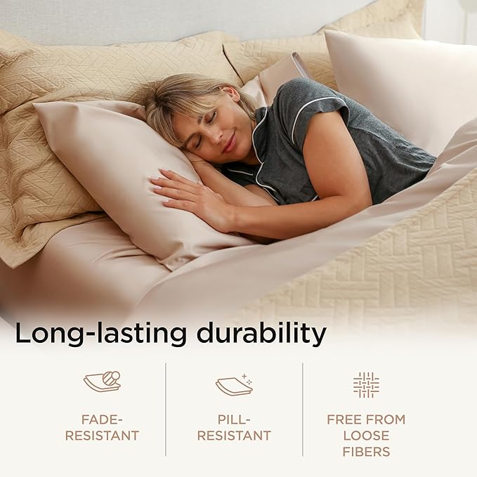 Threadmill Luxury 800 Thread Count 100% Cotton Sheets - Sateen Weave Twin XL Bed-Sheets, Better Than Egyptian Cotton,3 Pc Solid Soft Bedding Set (Light Beige), Fits 15" Deep Pocket