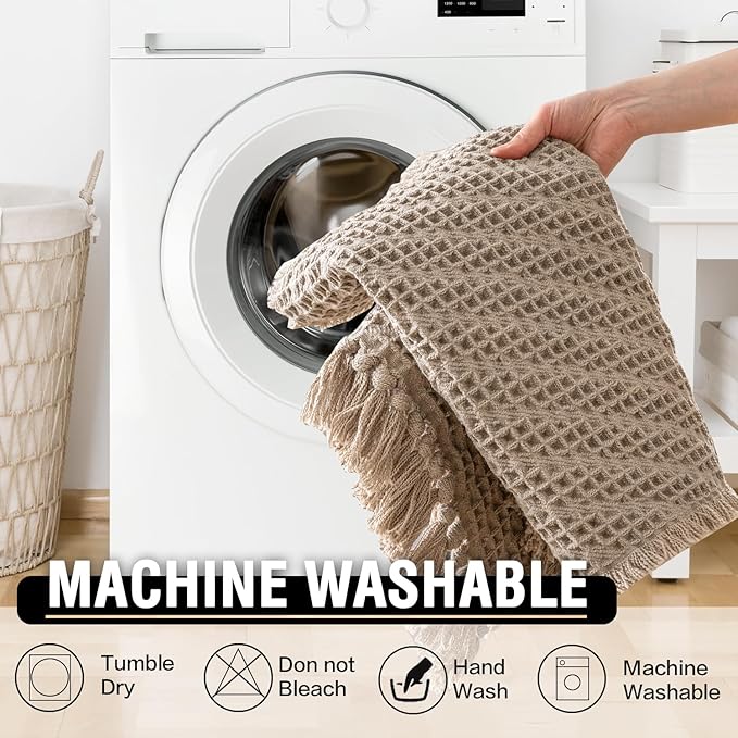 H.VERSAILTEX Waffle Bath Runner Rug Long Bath Mat Super Absorbent Boho Bath Rugs Non Slip Bath Runner for Bathroom Floor Machine Washable Dry Fast Bathroom Rugs with Tassels, 24" x 72", Irish Cream