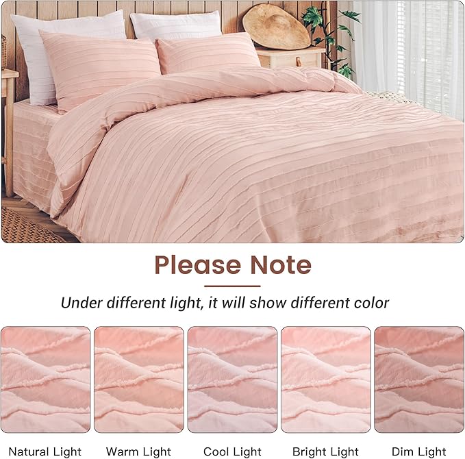NEXHOME PRO California King Duvet Cover, Pink 3 Pieces Boho Tufted Duvet Cover Set, Soft and Lightweight Microfiber Comforter Cover Set for All Season (Pink Cal King, 104 x 98)-No Comforter