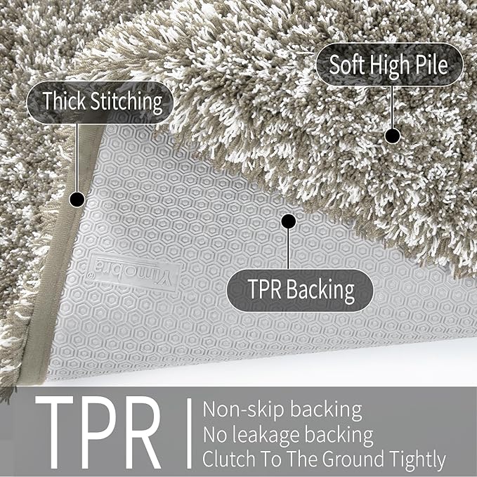 Yimobra Bathroom Rugs Non Slip Washable 36x24, Ultra Soft and Water Absorbent Bath Mats, Plush Fluffy Shower Mat Outside, Luxury Microfiber Thick Matts for Bathroom Floor/Tub, Light Tan and White