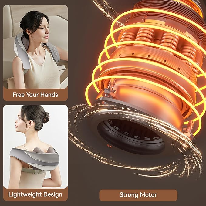 Shiatsu Neck and Shoulder Massager with Heat for Pain Relief Deep Tissue, Portable Massagers for Neck and Back, Gifts for Men and Woman (Grey with Leather Handbag)