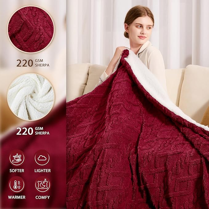 Heated Electric Blanket Queen Size-84"x90" Heating Blanket with 10 Heating Levels & 5 Time Settings Over-Heat Protection，Winter Warmer for Adults with ETL Certification（Red）