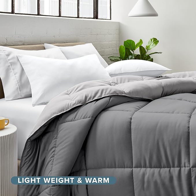 Bare Home Oversized King Comforter - Reversible Colors - Goose Down Alternative - Ultra-Soft - Premium 1800 Series - All Season Warmth - Bedding Comforter (Oversized King, Grey/Light Grey)