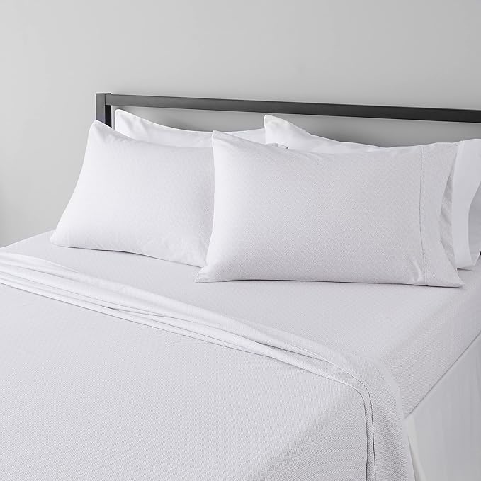 Amazon Basics Lightweight Super Soft, Cooling Luxury Microfiber 4 Piece Bed Sheet Set With 14-Inch Deep Pockets, King, Gray Crosshatch, Printed