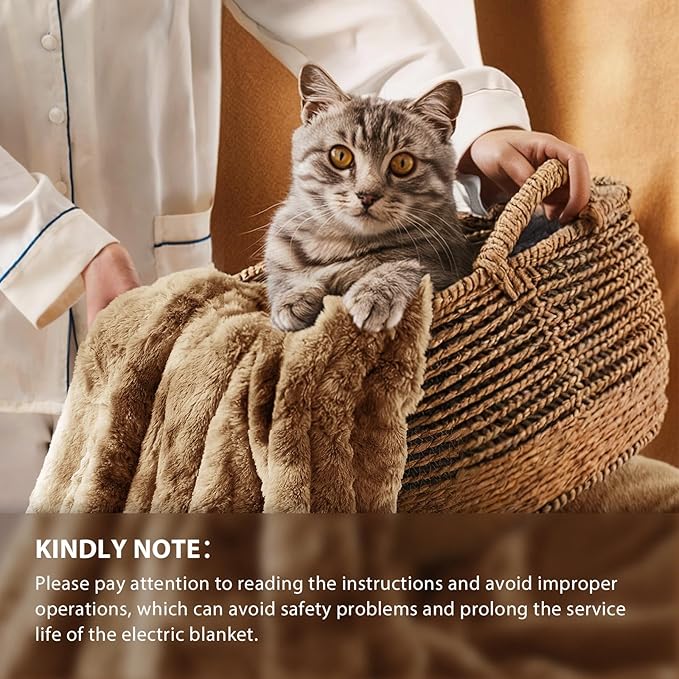 Homemate Electric Heated Blanket Full Size - 72"x84" Heating Blanket Full Size 1/2/4/6/8 Hours Auto-Off 10 Heat Level Over-Heat Protection Luxury Faux Fur Sherpa ETL Certification