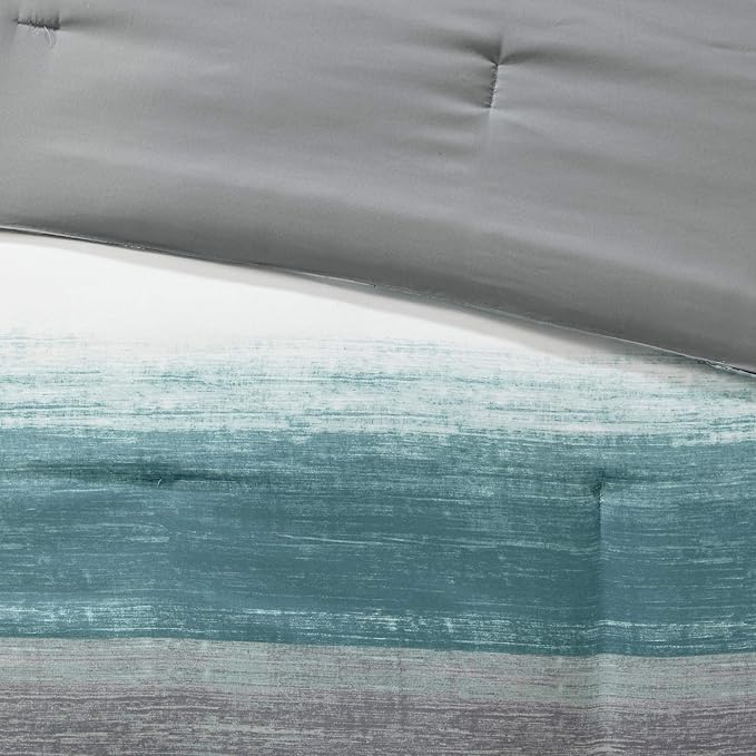 Madison Park Essentials King Comforter Set, Bed in a Bag King, Watercolor Print Coastal Comforter & Chambray Cotton Sheet Set, All Season Bedding Set, Saben, Aqua King (104 in x 92 in) 9 Piece