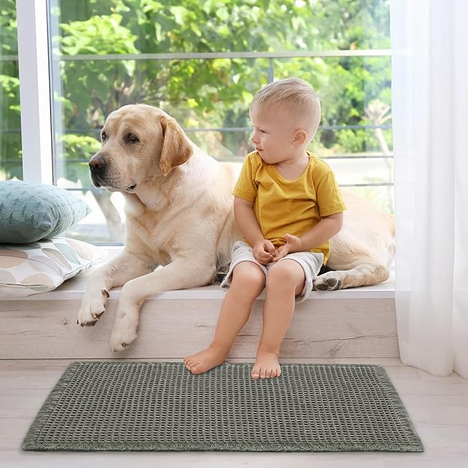 ZALL Waffle Bath Mat,Super Absorbent Non Slip Bathroom Rug,Dark Green 24x48inch,Machine Washable Ultra Soft Floor Mats