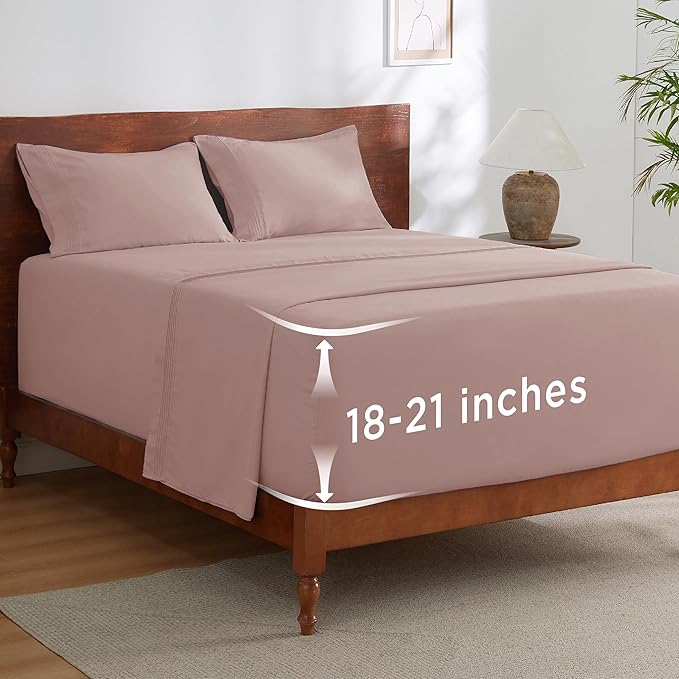 Bedsure Deep Pocket King Sheet Set - Fits Mattresses Up to 21 Inches Thick - 4 Piece GentleSoft Bed Sheets, Moisture Wicking, Soft & Cooling Bedsheet & Pillowcases, Easy & Secure Fit, Dusty Pink