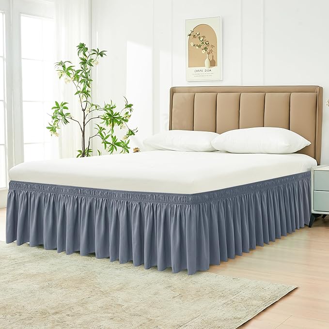 Biscaynebay Wrap Around Bed Skirts for Twin & Twin XL Beds Short Drop of 12", Dark Grey Adjustable Elastic Dust Ruffles Easy Fit Wrinkle Resistant Silky Luxurious Fabric Machine Washable