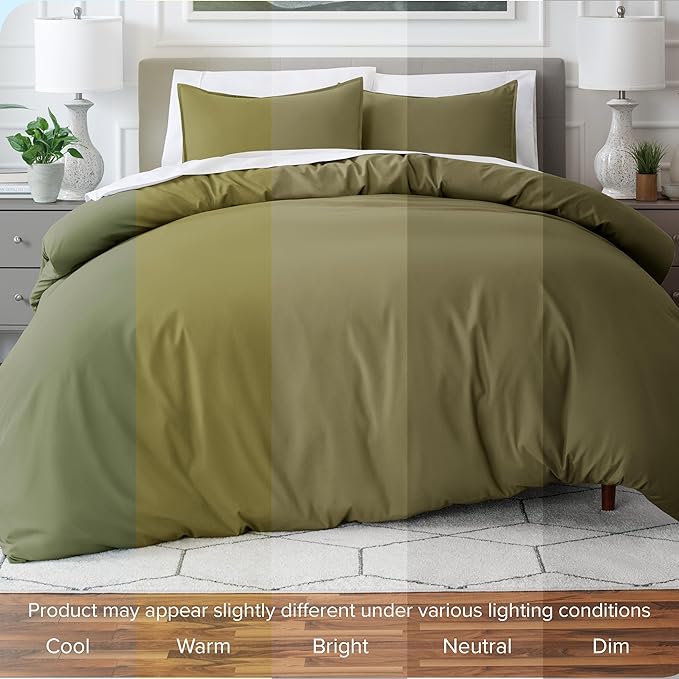 Bare Home Bedding Duvet Cover Queen Size - Premium 1800 Super Soft Collection - Lightweight, Cooling - Soft Breathable Bedding Duvet Cover (Queen, Olive)