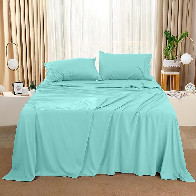 Utopia Bedding Queen Sheet Set – 4 Piece Bed Sheets for Queen Size Bed, Soft and Breathable Microfiber, Includes 1 Fitted Sheet, 1 Flat Sheet and 2 Pillowcases (Spa Blue)