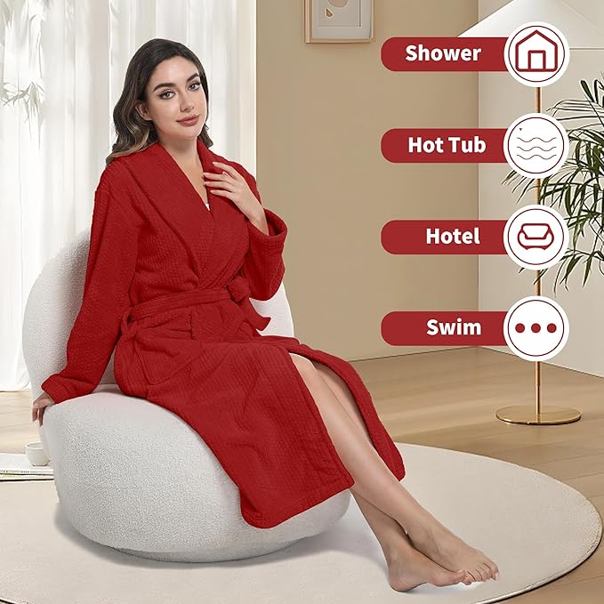 Women's Shawl Collar Bathrobe, Soft Long Towel Robes for Women - Super Absorbent Quick Dry yet Warm