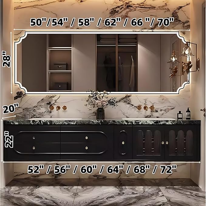 Bathroom Vanity with Sink - Luxurious Bathroom Sink Cabinet, Floating Vanity with Smart Defog Mirror and Solid Wood Multifunctional Cabinet, Complete Accessories (Brown, 60")