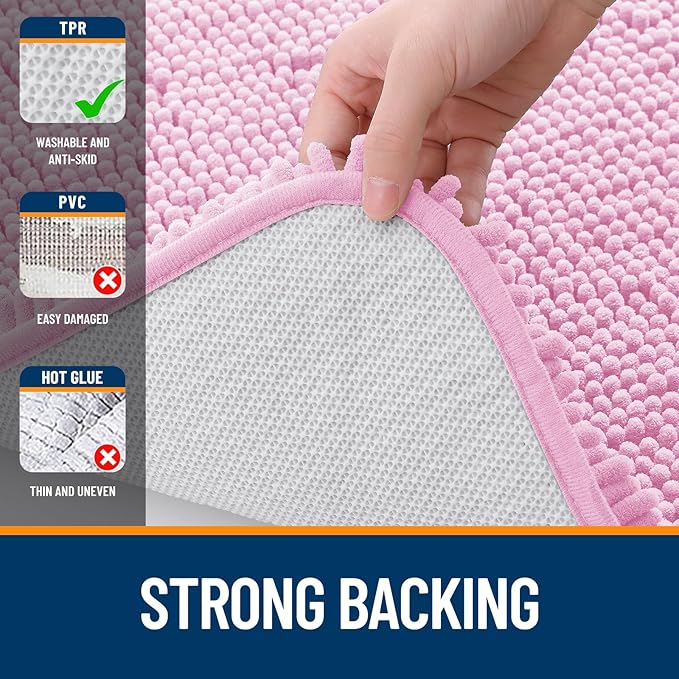 OLANLY Bathroom Rugs 70x46, Extra Soft Absorbent Chenille Bath Rugs, Rubber Backing Quick Dry, Machine Washable Bath Mats for Bathroom Floor, Tub and Shower, Home Decor Accessories, Pink