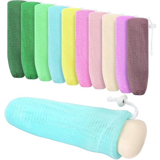 Boao Mesh Soap Bar Loofah Exfoliating Mesh Soap Saver Bag Pouch Bubble Foam Net for Body Facial Shower Cleaning Tool(10 Pieces)