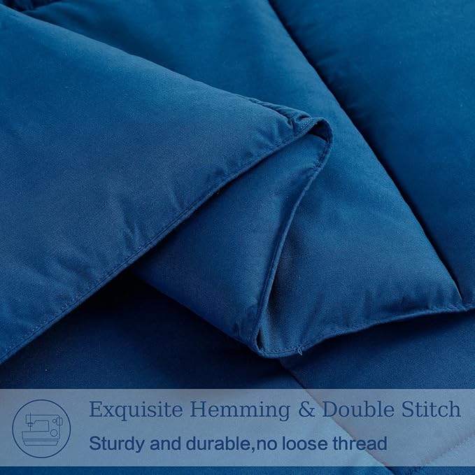 EASELAND Twin Size Down Alternative Comforter - Quilted Duvet Insert for All Seasons, Soft Lightweight with Corner Tabs, Summer Winter Warm Bedding, Navy 64×88 Inches